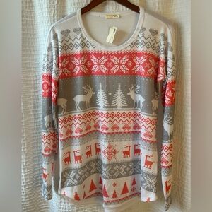twenty second Gray and Red Holiday Reindeer Long Sleeve Tee